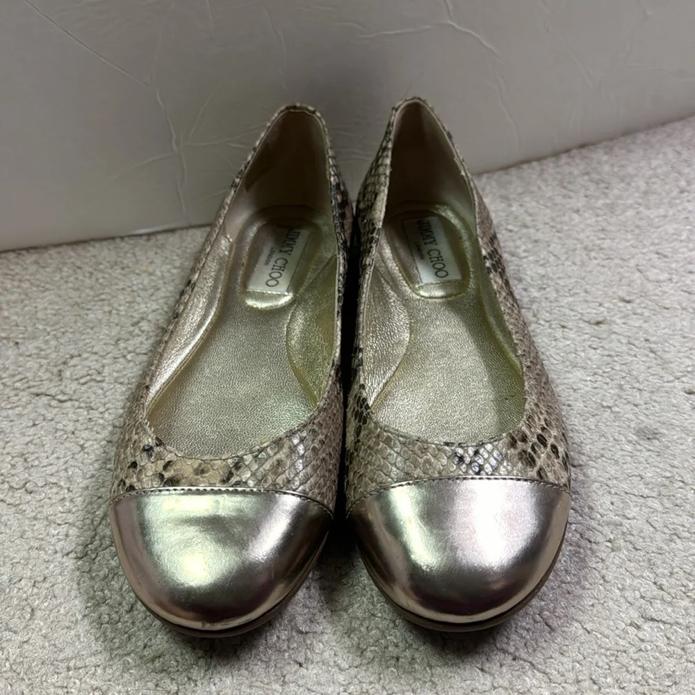 Women’s Jimmy Choo Gold Snake Skin Leather Ballet Flats Size 36
